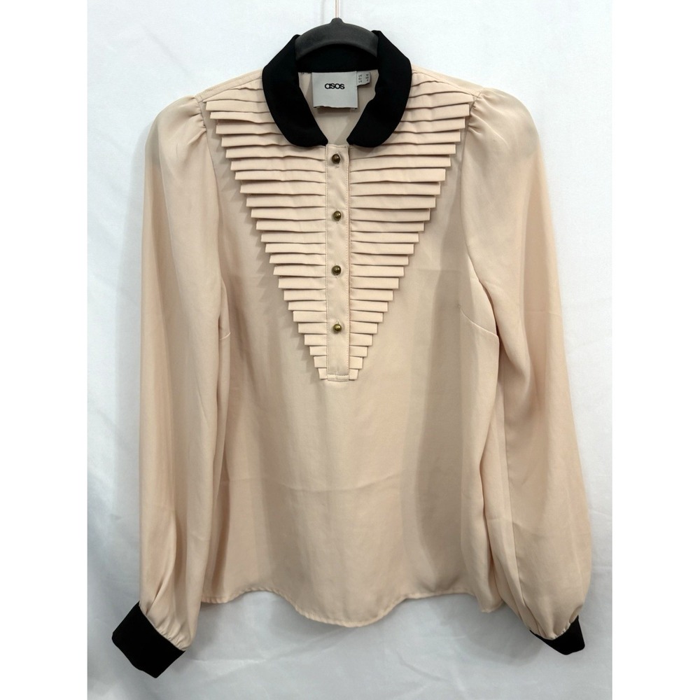 ASOS Peach‎ Black Pleated Yoke Long Sleeve Top Blouse Womens Size 6 Career